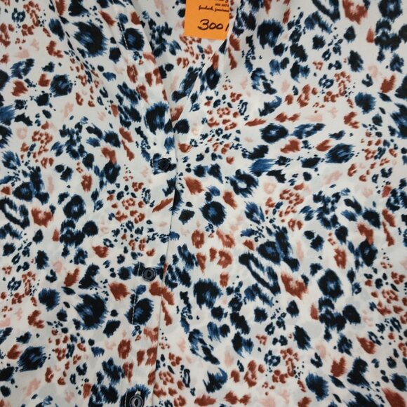3001 Size XL Aster Button Down Tunic In Blue And Rust Leopard Print. - Picture 3 of 7